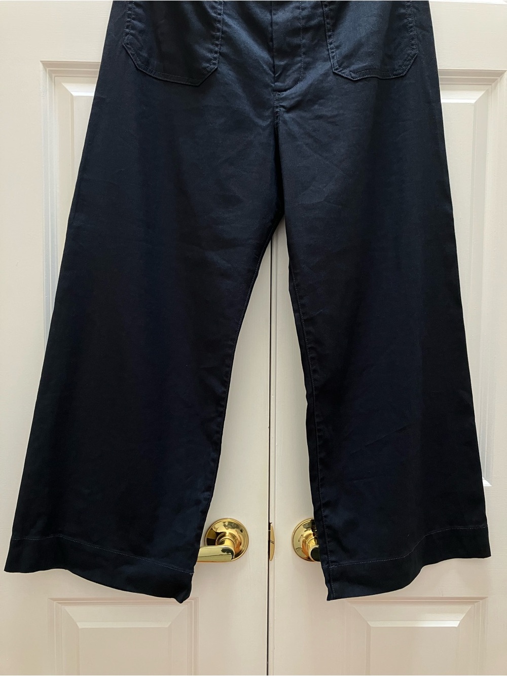 Anthropologie Maeve Colette Wide Leg Linen Cropped Pants Maritime Navy Blue 31 - Picture 5 of 11